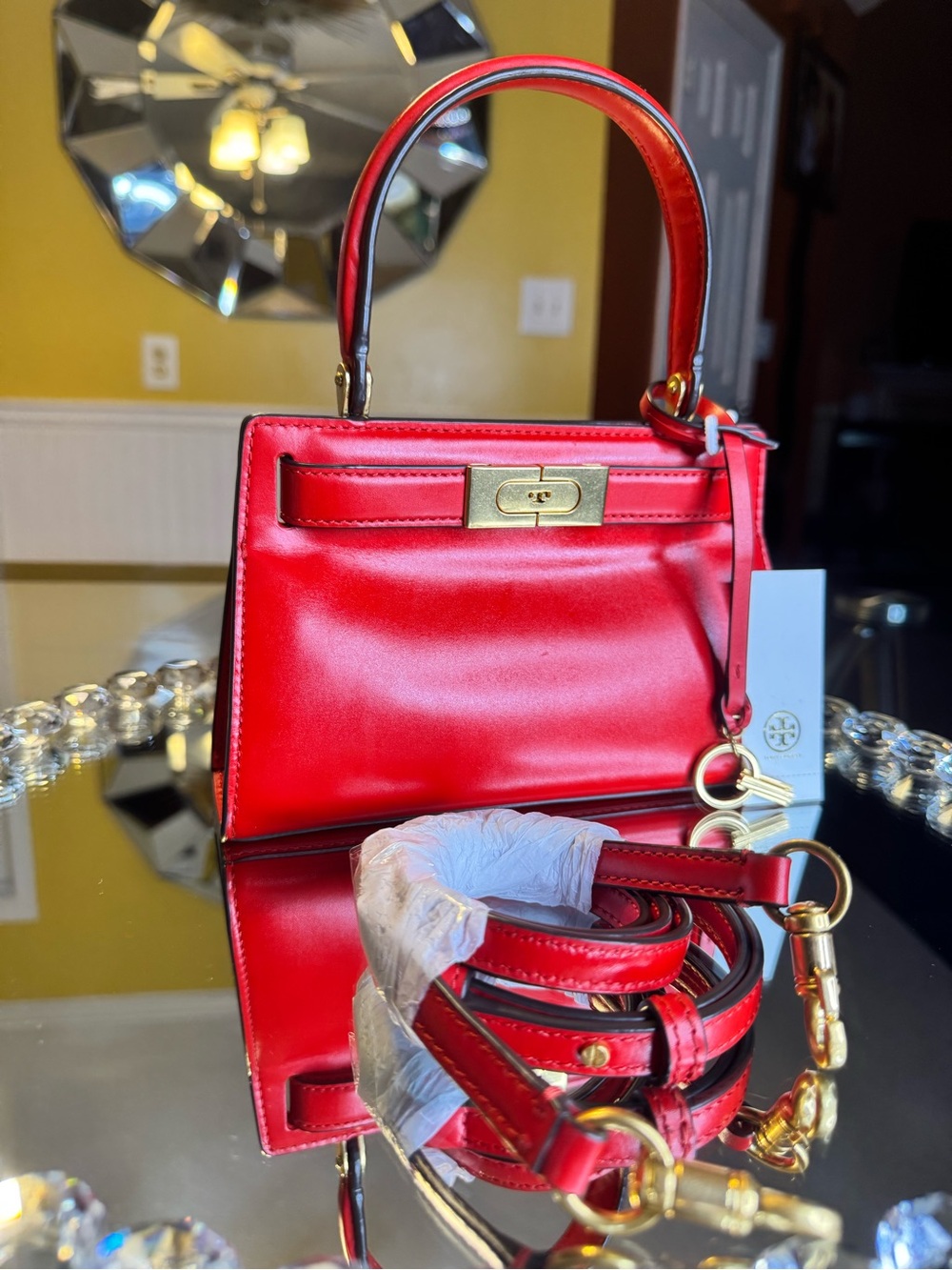 Tory Burch Red Lee Radziwill Small Brilliant Bag.